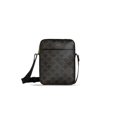 CELINE SMALL MESSENGER BAG IN TRIOMPHE CANVAS AND CALFSKIN 190872BSZ.38NO (20.5*15.5*4.5cm)